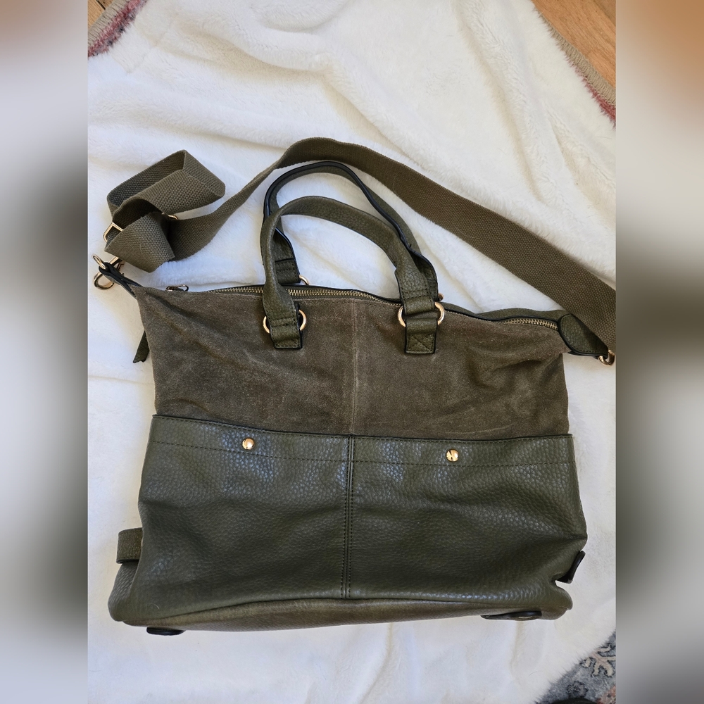 Olive Green Tote Bag with Gold Accents